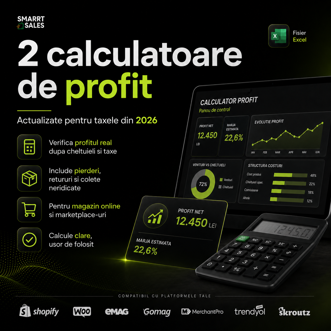 Calculator Profit Ecommerce, pentru Magazin Online Propriu si Marketplace-uri